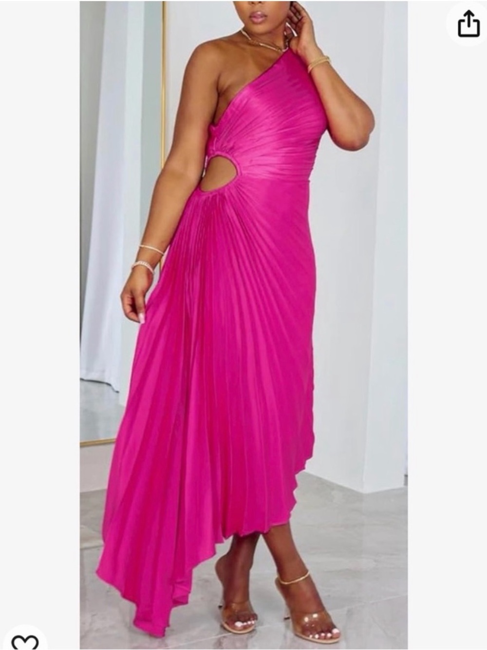 Coco the Shop One-Shoulder Fuchsia Cutout Pleated Dress